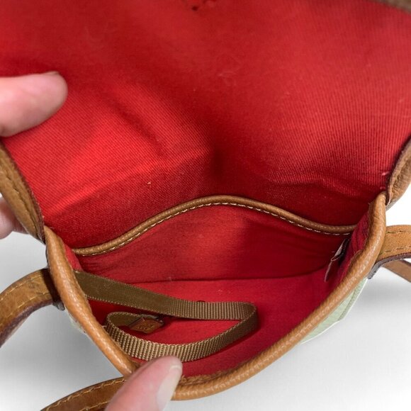 Vintage Dooney & Bourke Small Front Flap Crossbody Bag Beige Canvas Tan Trim - Picture 4 of 11